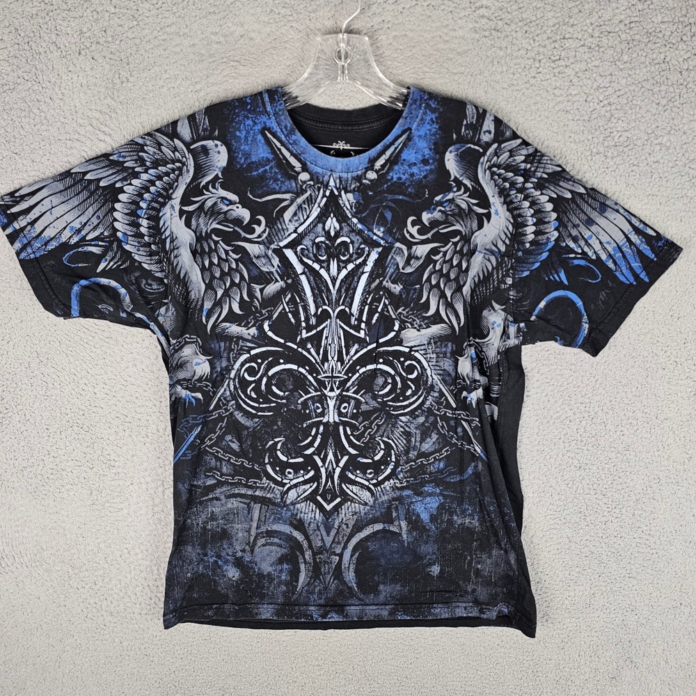 Vindication T-Shirt Mens XL Black Blue Fleur De Lis Gothic Graphic Y2K Tee
